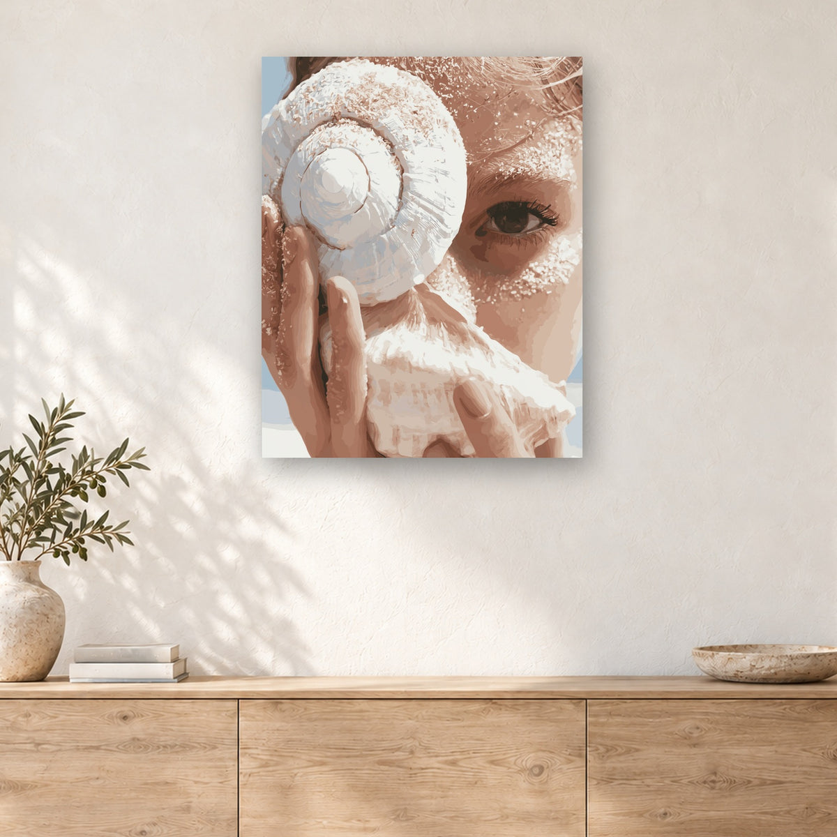 Tableau peinture par numéro Regard au Coquillage accroché dans un intérieur décoré, Maison Artsen