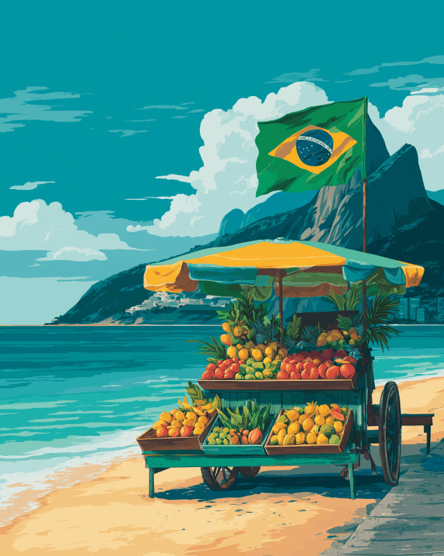Peinture par numéro adulte Étal de Fruits à Rio, visuel complet du design sur toile, Maison Artsen