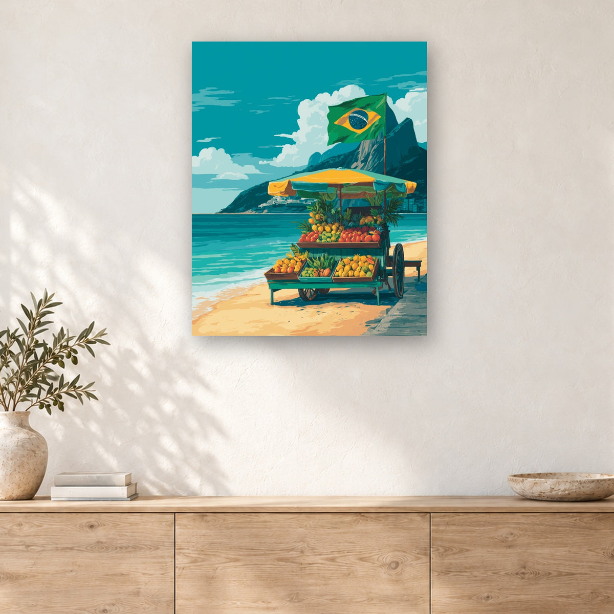 Tableau peinture par numéro Étal de Fruits à Rio accroché dans un intérieur décoré, Maison Artsen