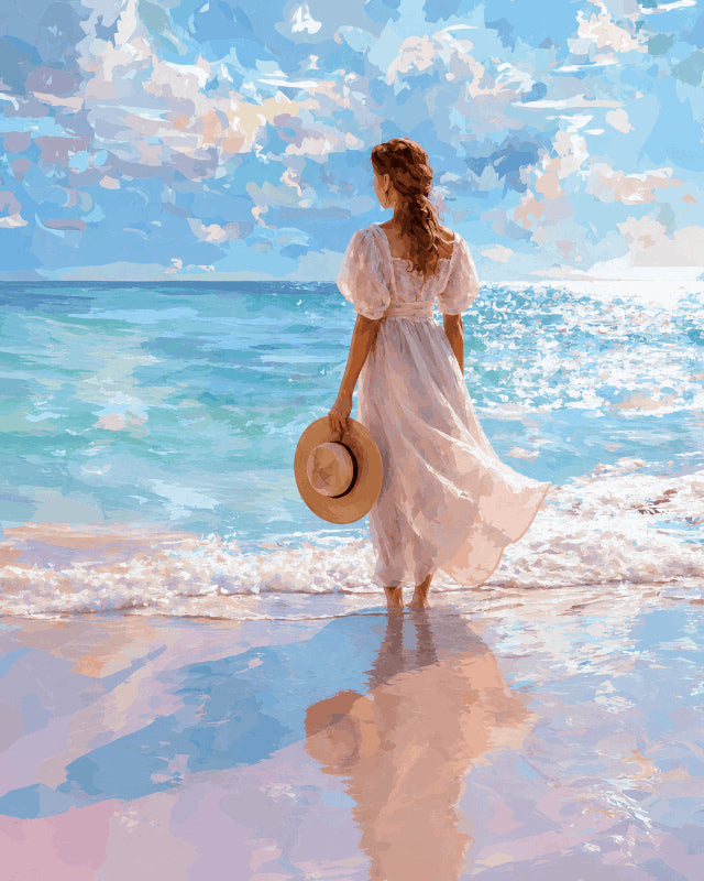 Peinture par numéro adulte Chapeau de Paille au Bord de l'Eau, visuel complet du design sur toile, Maison Artsen