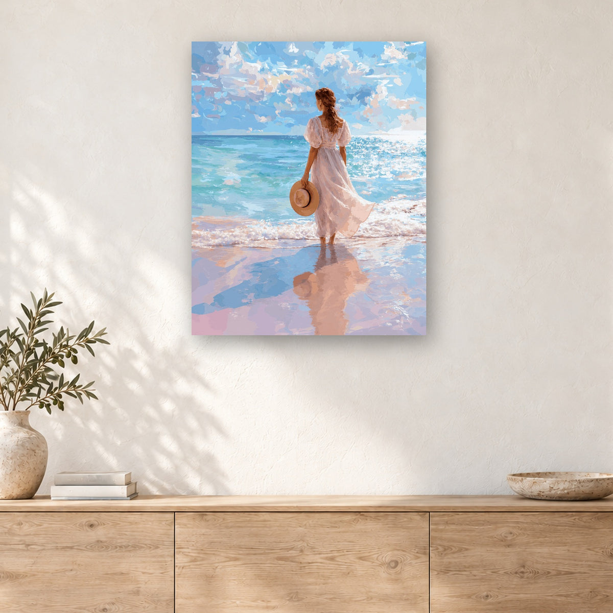 Tableau peinture par numéro Chapeau de Paille au Bord de l'Eau accroché dans un intérieur décoré, Maison Artsen
