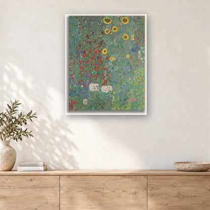 Tableau peinture par numéro Jardin de Campagne Fleuri accroché dans un intérieur décoré, Maison Artsen