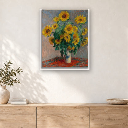 Tableau peinture par numéro Gerbe de Tournesols accroché dans un intérieur décoré, Maison Artsen