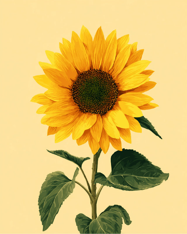 Peinture par numéro adulte Tournesol sur Fond Jaune, visuel complet du design sur toile, Maison Artsen