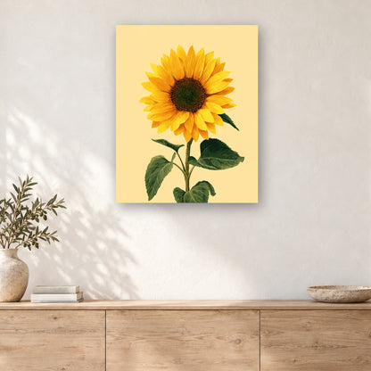 Tableau peinture par numéro Tournesol sur Fond Jaune accroché dans un intérieur décoré, Maison Artsen