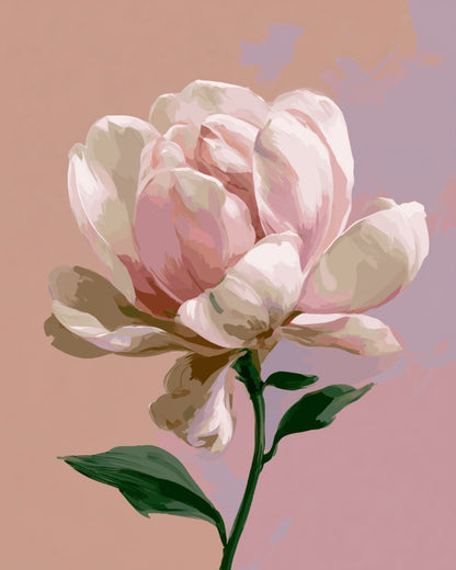 Peinture par numéro adulte Fleur de Magnolia Rose Poudré, visuel complet du design sur toile, Maison Artsen