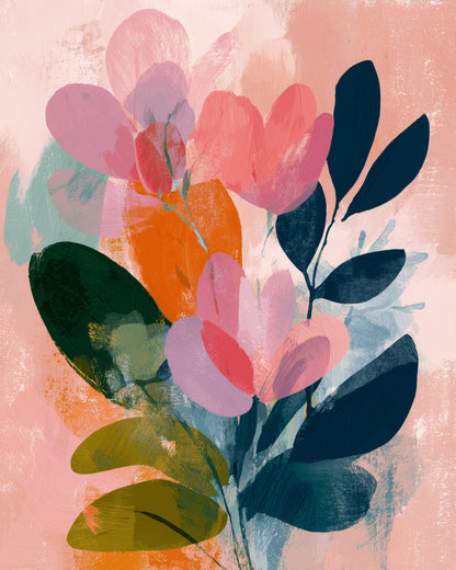 Peinture par numéro adulte Bouquet Moderne Rose et Marine, visuel complet du design sur toile, Maison Artsen