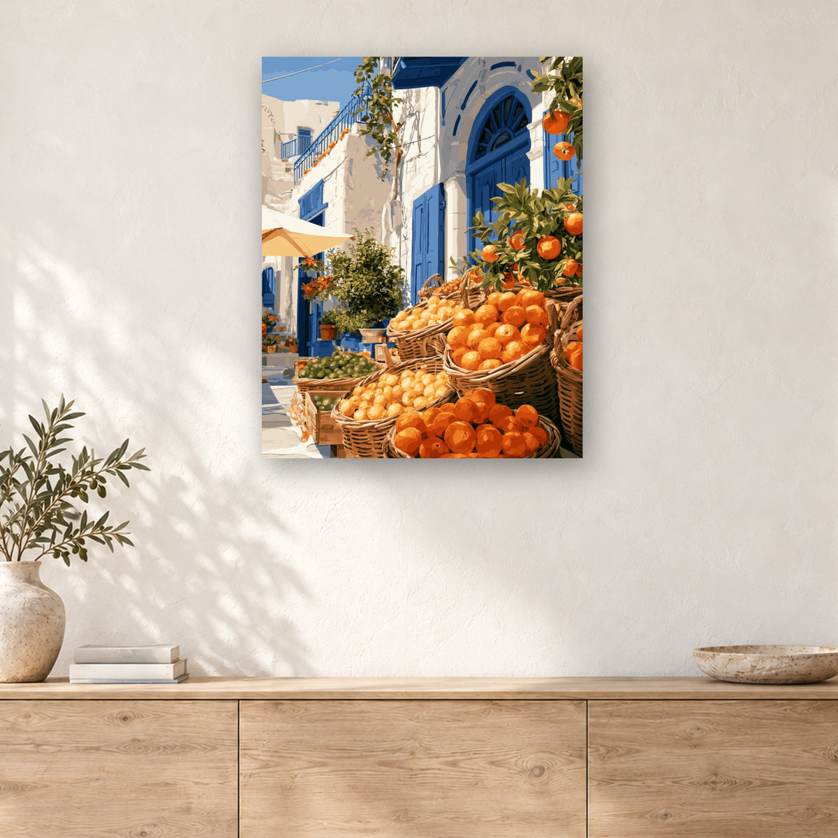 Tableau peinture par numéro Marché aux Oranges accroché dans un intérieur décoré, Maison Artsen