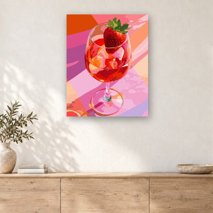 Tableau peinture par numéro Verre à la Fraise accroché dans un intérieur décoré, Maison Artsen