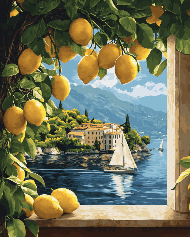 Peinture par numéro adulte Fenêtre sur le Lac, visuel complet du design sur toile, Maison Artsen