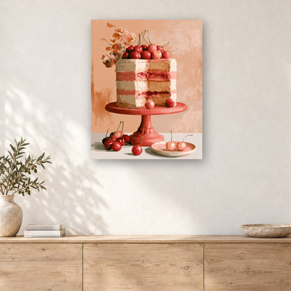 Tableau peinture par numéro Gâteau aux Cerises accroché dans un intérieur décoré, Maison Artsen