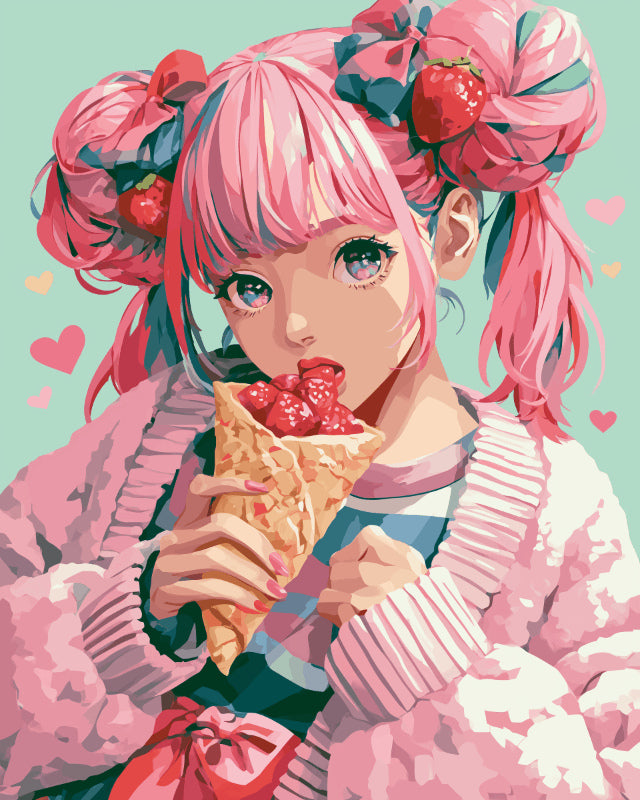 Peinture par numéro adulte La Fille à la Crêpe, visuel complet du design sur toile, Maison Artsen
