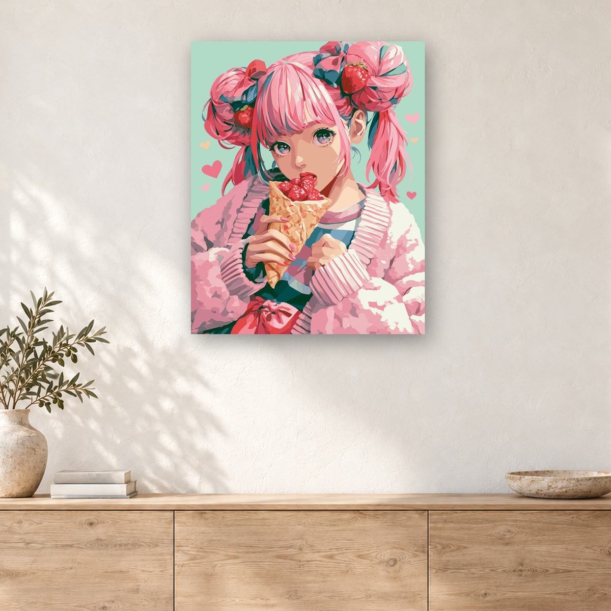 Tableau peinture par numéro La Fille à la Crêpe accroché dans un intérieur décoré, Maison Artsen