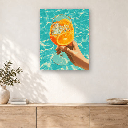 Tableau peinture par numéro Spritz Côté Piscine accroché dans un intérieur décoré, Maison Artsen