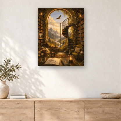 Tableau peinture par numéro Bibliothèque sur la Vallée accroché dans un intérieur décoré, Maison Artsen