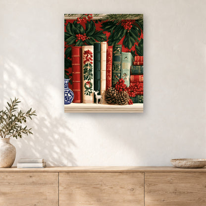 Tableau peinture par numéro Livres sous le Houx accroché dans un intérieur décoré, Maison Artsen