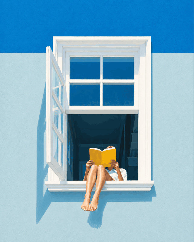 Peinture par numéro adulte Lecture au Bord de la Fenêtre, visuel complet du design sur toile, Maison Artsen