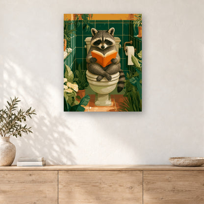Tableau peinture par numéro Raton Laveur aux Toilettes accroché dans un intérieur décoré, Maison Artsen
