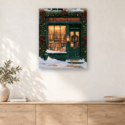 Tableau peinture par numéro Librairie sous la Neige accroché dans un intérieur décoré, Maison Artsen