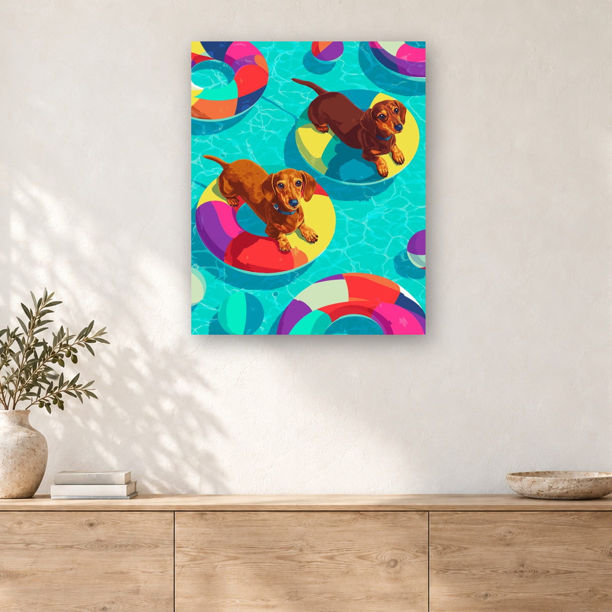 Tableau peinture par numéro Teckels à la Bouée accroché dans un intérieur décoré, Maison Artsen
