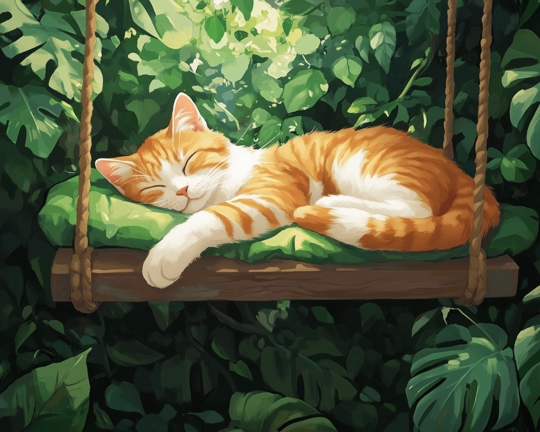 Peinture par numéro adulte Sieste sur la Balançoire, visuel complet du design sur toile, Maison Artsen