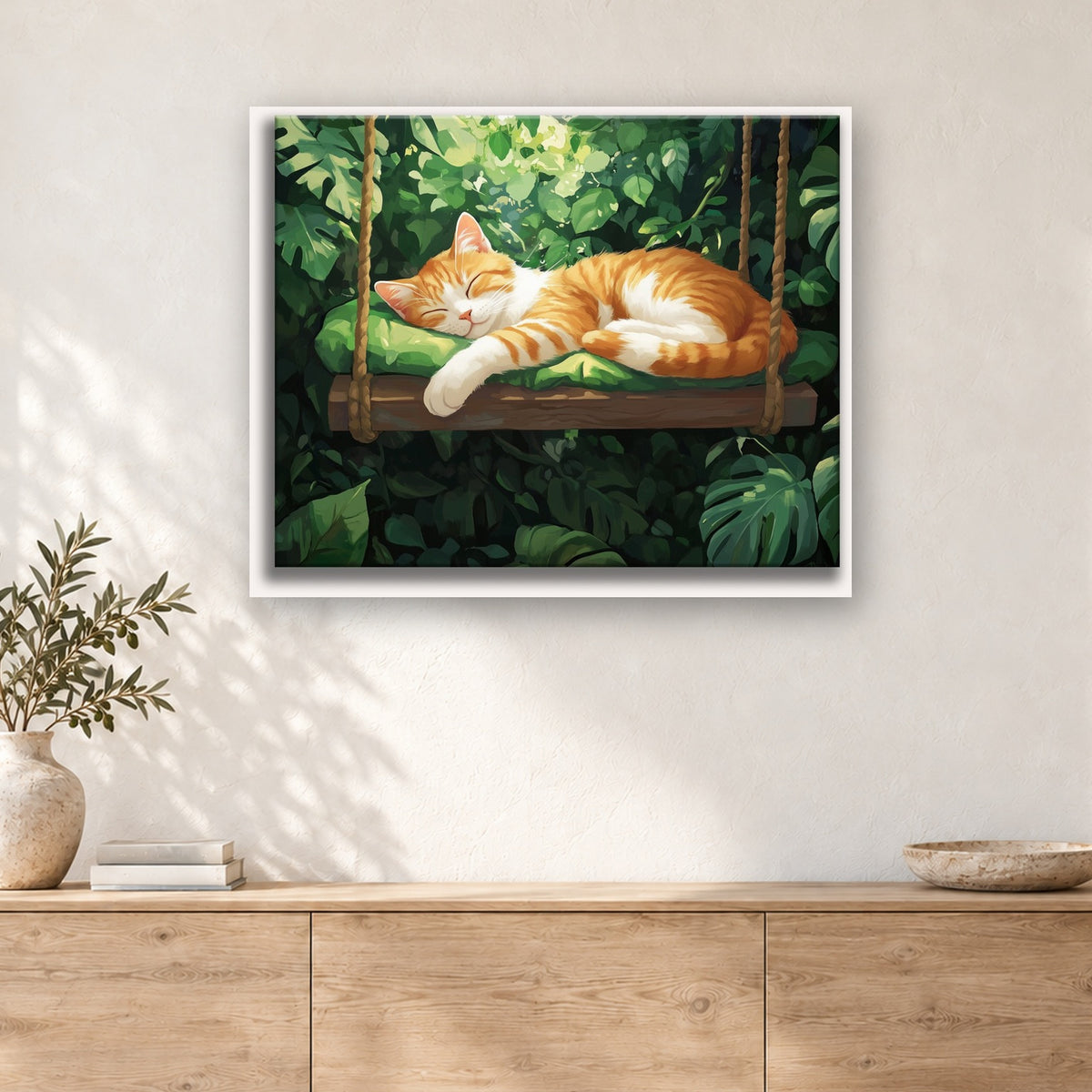 Tableau peinture par numéro Sieste sur la Balançoire accroché dans un intérieur décoré, Maison Artsen