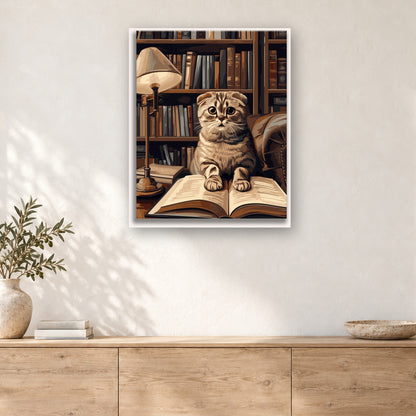 Tableau peinture par numéro Chat de Bibliothèque accroché dans un intérieur décoré, Maison Artsen