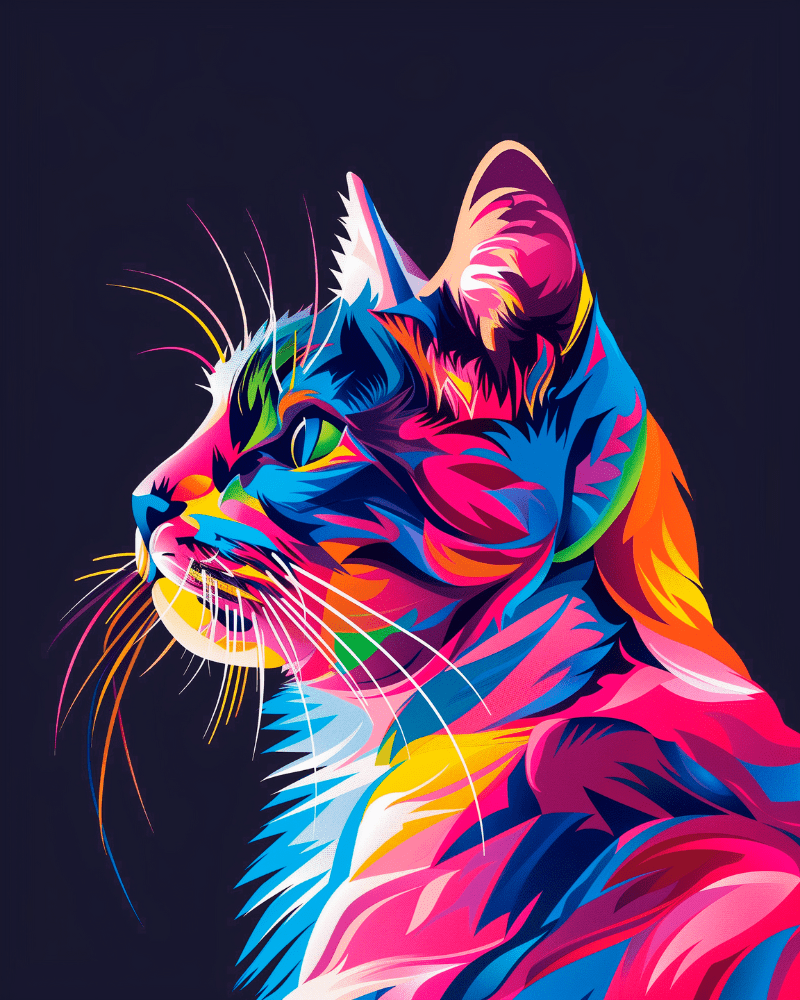 Peinture par numéro adulte Profil de Chat Arc-en-Ciel, visuel complet du design sur toile, Maison Artsen