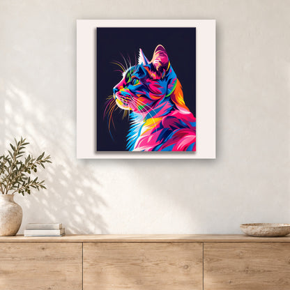 Tableau peinture par numéro Profil de Chat Arc-en-Ciel accroché dans un intérieur décoré, Maison Artsen