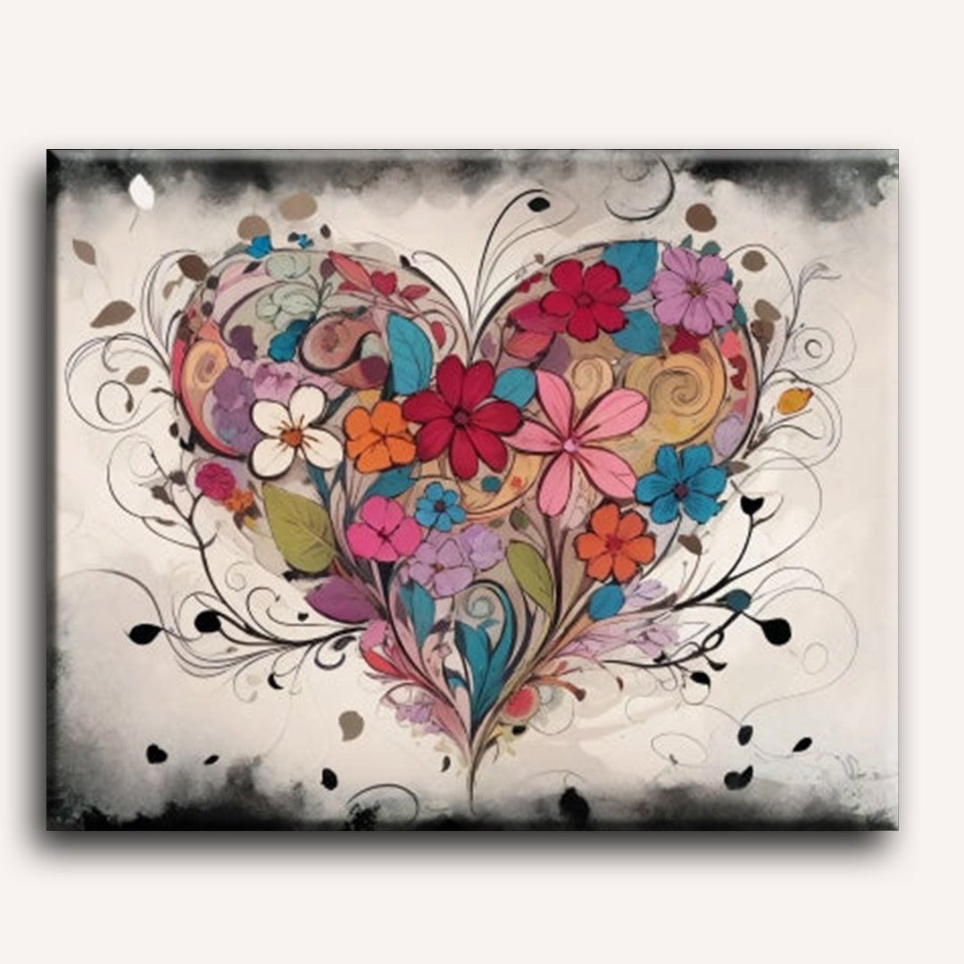 Cœur Floral Abstrait - Peinture par numéro Maison Artsen