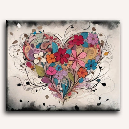 Cœur Floral Abstrait - Peinture par numéro Maison Artsen