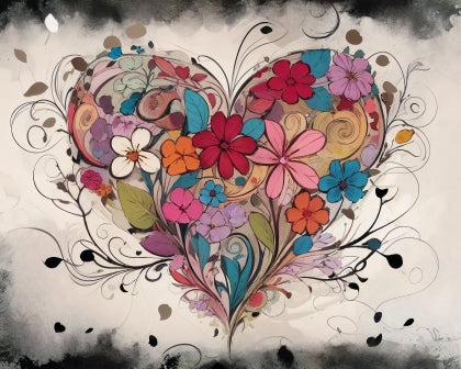 Cœur Floral Abstrait - Tableau peinture par numéro