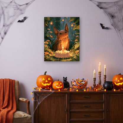 Tableau peinture par numéro Anniversaire de la Chauve-Souris accroché dans un salon décoré pour Halloween — Maison Artsen