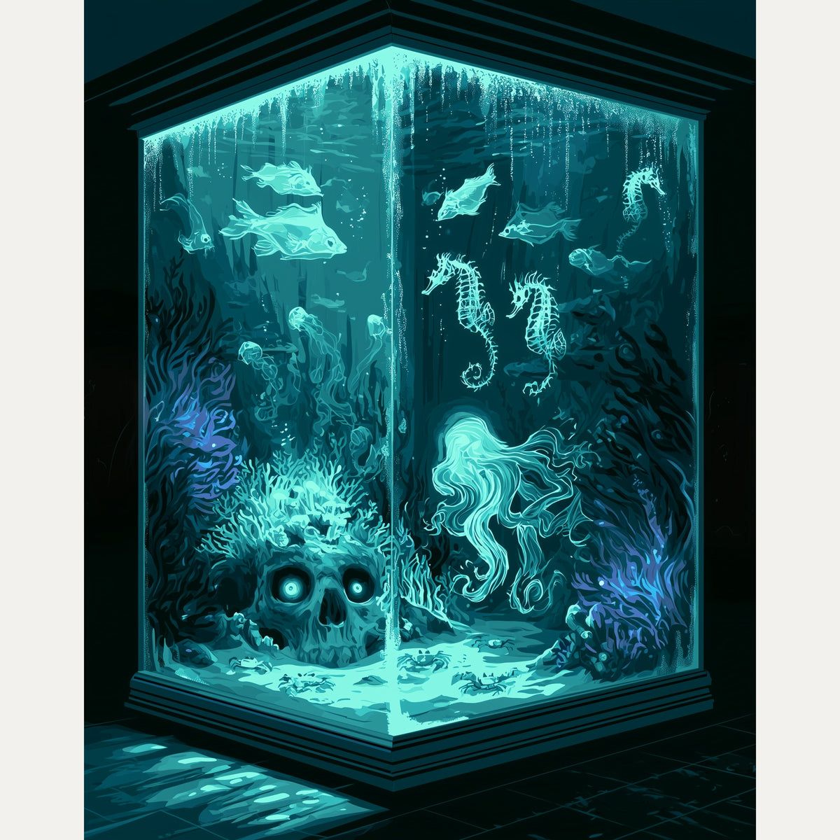 Peinture par numéro adulte Aquarium Fantôme, visuel complet du design — Maison Artsen