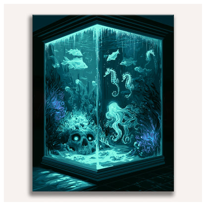 Peinture par numéro adulte Aquarium Fantôme, toile tendue vue de face — Maison Artsen