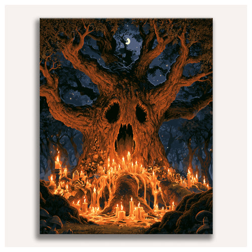 Peinture par numéro adulte Arbre aux Mille Bougies, toile tendue vue de face — Maison Artsen