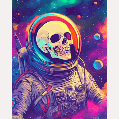 Peinture par numéro adulte Astronaute Squelette, visuel complet du design — Maison Artsen