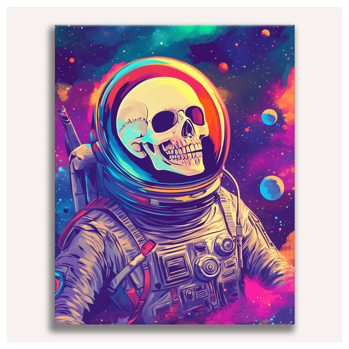 Peinture par numéro adulte Astronaute Squelette, visuel complet du design sur toile, Maison Artsen