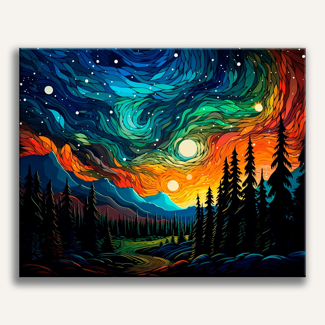 Peinture par numéro adulte Aurores sur la Forêt, toile tendue 30×40 cm — Maison Artsen