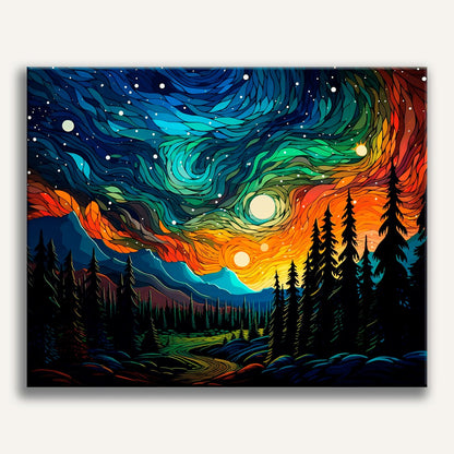 Peinture par numéro adulte Aurores sur la Forêt, toile tendue 30×40 cm — Maison Artsen