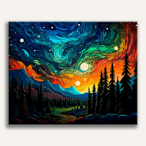 Peinture par numéro adulte Aurores sur la Forêt, toile tendue 30×40 cm — Maison Artsen