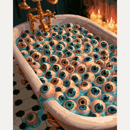Peinture par numéro adulte Baignoire aux Cent Yeux, visuel complet du design — Maison Artsen