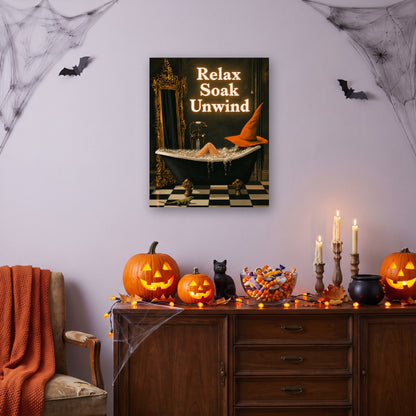 Tableau peinture par numéro Bain de Minuit accroché dans un salon décoré pour Halloween — Maison Artsen