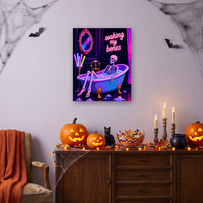 Tableau peinture par numéro Bain de Néons accroché dans un salon décoré pour Halloween — Maison Artsen