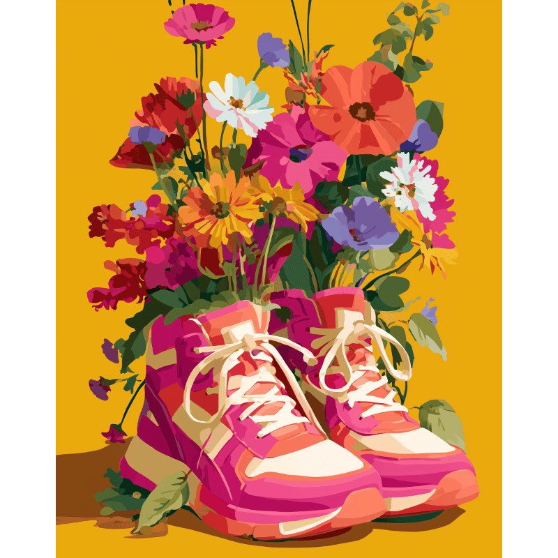 Modèle à peindre Baskets Fleuries, peinture par numéro 30×40 cm — Maison Artsen