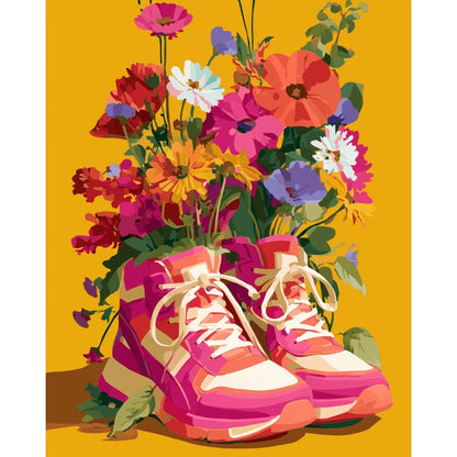 Modèle à peindre Baskets Fleuries, peinture par numéro 30×40 cm — Maison Artsen