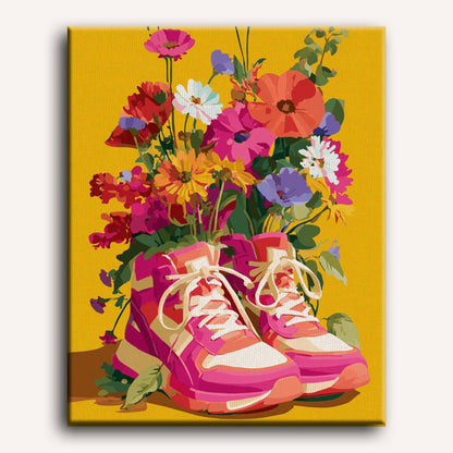 Peinture par numéro adulte Baskets Fleuries, toile tendue 30×40 cm — Maison Artsen