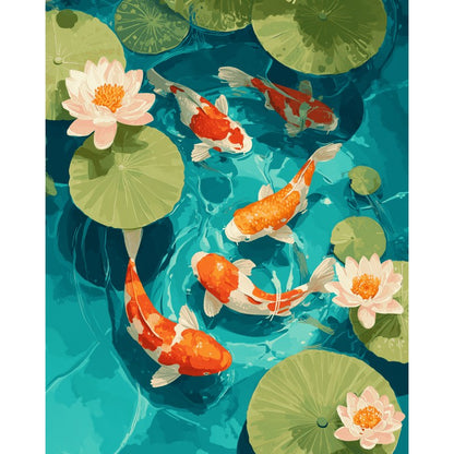 Modèle à peindre Bassin aux Koi, peinture par numéro 30×40 cm — Maison Artsen