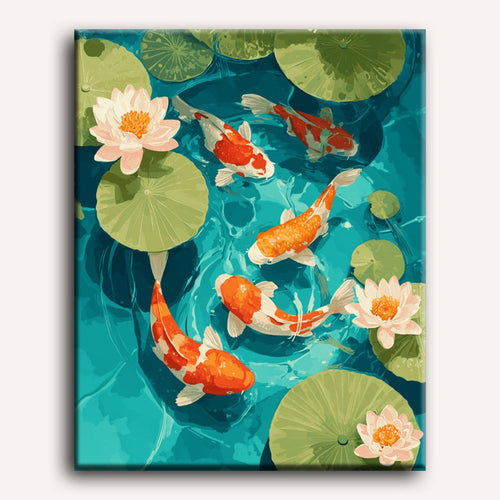 Peinture par numéro adulte Bassin aux Koi, toile tendue 30×40 cm — Maison Artsen