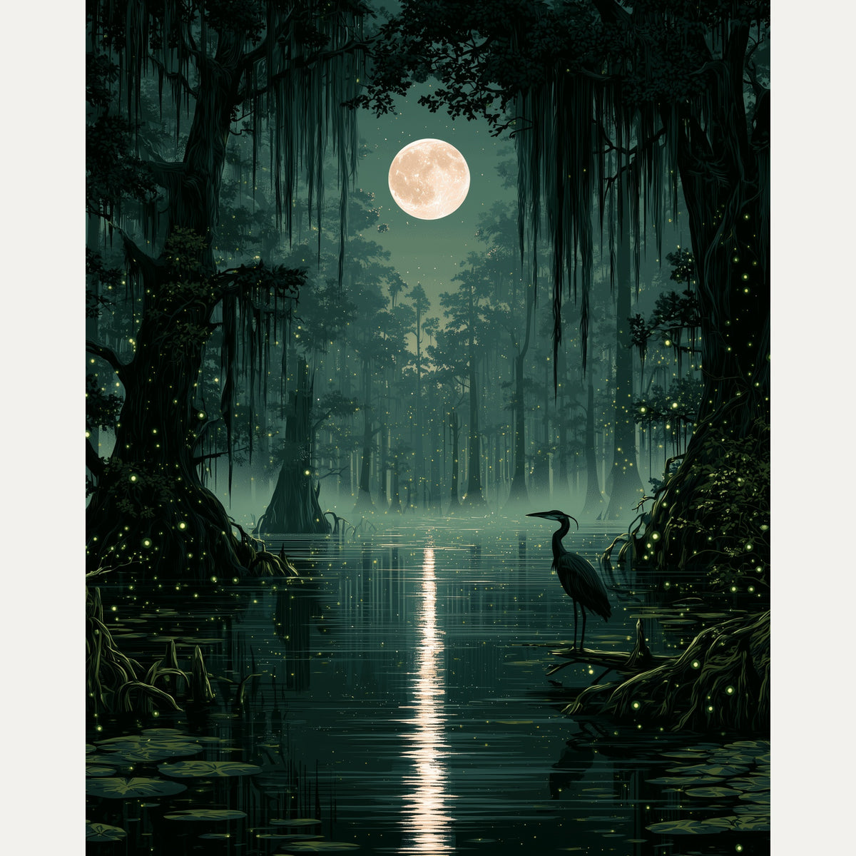Peinture par numéro adulte Bayou sous la Lune, visuel complet du design — Maison Artsen
